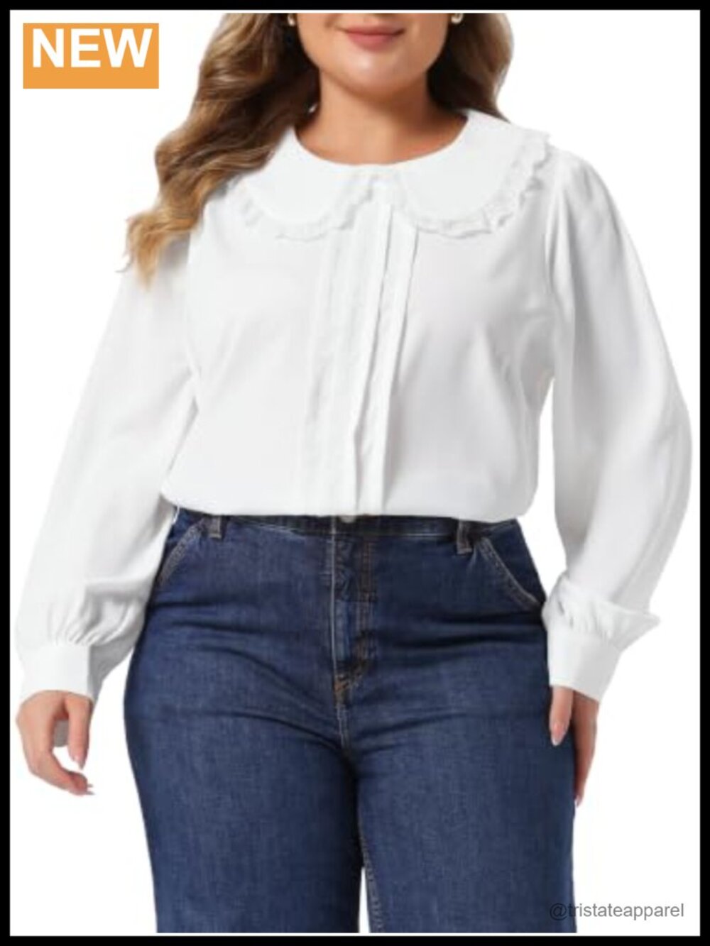 Women's Peter Pan Collar Blouse Long Sleeve Lantern Sleeve Button Down Top